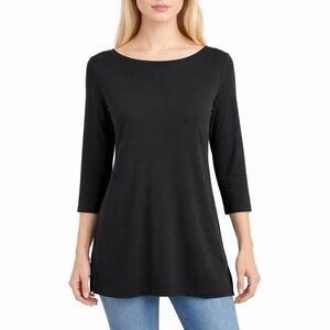 Eileen Fisher System Black Top Tencel Blend A-Line Boatneck Chic Tunic Size XS
